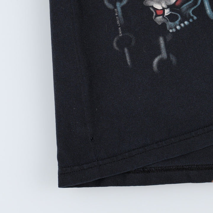 90'S Liquid Blue Skull Pattern Large Print T-Shirt, Men's XXL Equivalent, Vintage cotton black type Vintage Second Hand