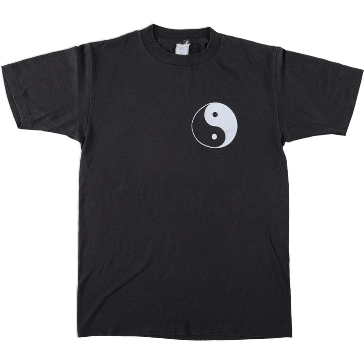 80s-90'S sportswear Yin-Yang Taijitu print T-shirt, Made in USA, Men's size M equivalent, Vintage cotton black type Vintage Second Hand