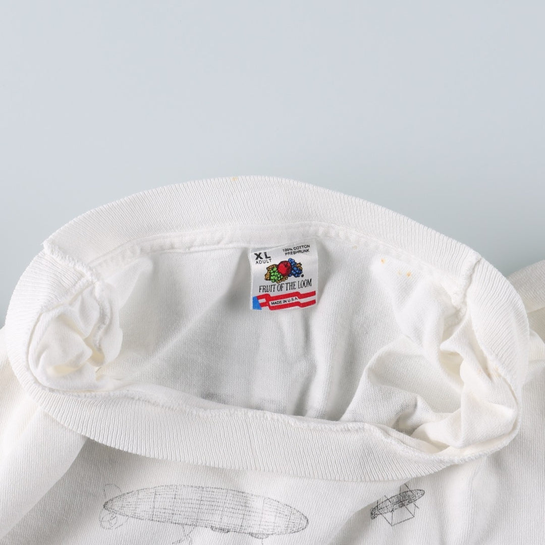 90'S Fruit of the Loom printed T-shirt, made in the USA, men's XL size, vintage cotton white type Vintage Second Hand