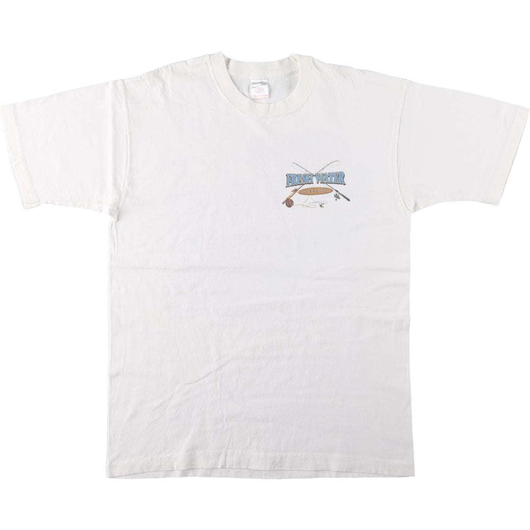 90'S Fruit of the Loom fish print t-shirt, men's size L equivalent, vintage. cotton white type Vintage Second Hand