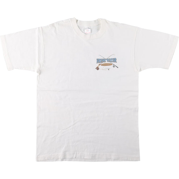90'S Fruit of the Loom fish print t-shirt, men's size L equivalent, vintage. cotton white type Vintage Second Hand