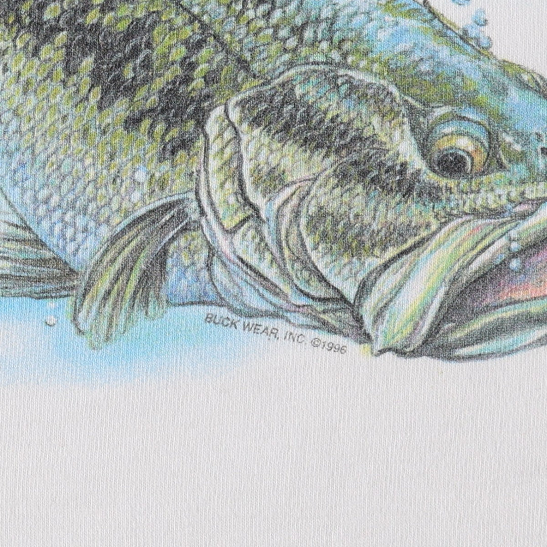 90'S Fruit of the Loom fish print t-shirt, men's size L equivalent, vintage. cotton white type Vintage Second Hand