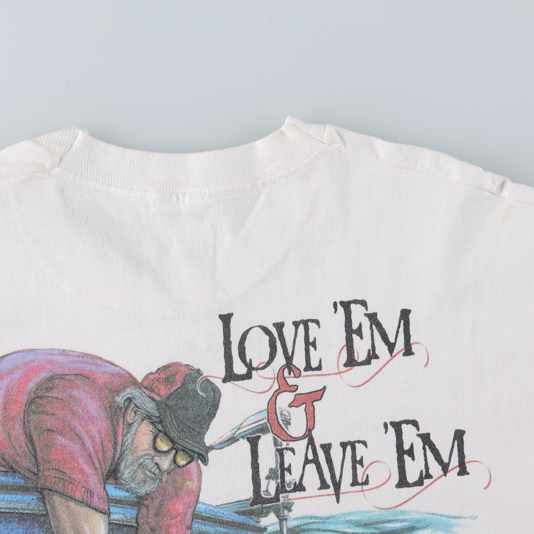 90'S Fruit of the Loom fish print t-shirt, men's size L equivalent, vintage. cotton white type Vintage Second Hand