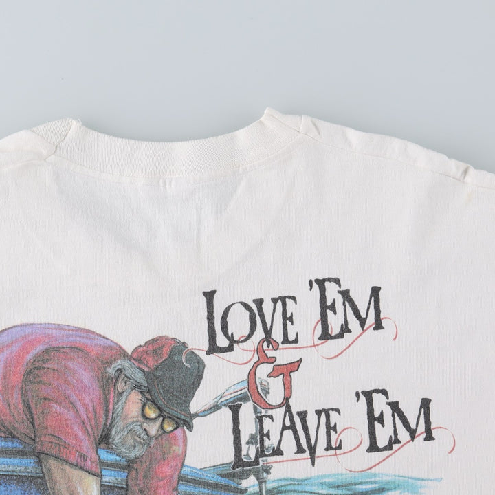 90'S Fruit of the Loom fish print t-shirt, men's size L equivalent, vintage. cotton white type Vintage Second Hand