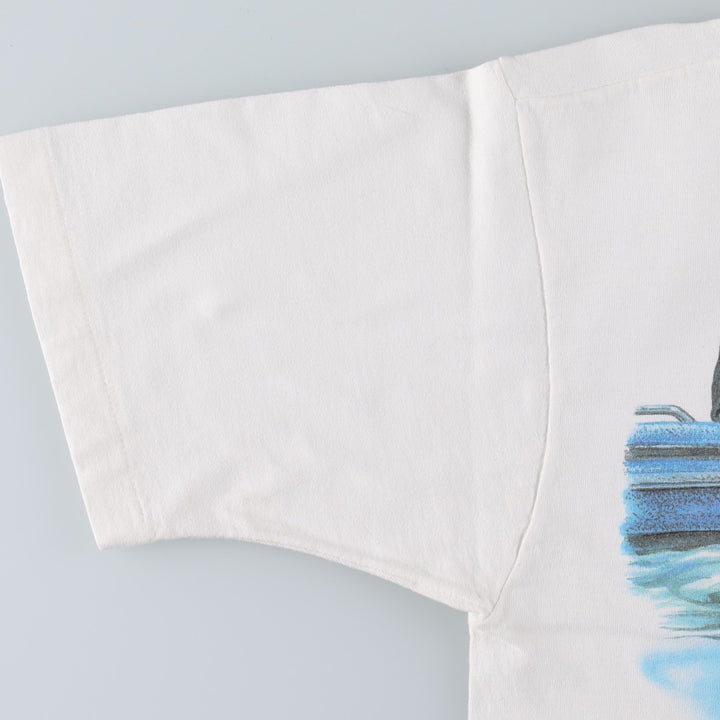 90'S Fruit of the Loom fish print t-shirt, men's size L equivalent, vintage. cotton white type Vintage Second Hand