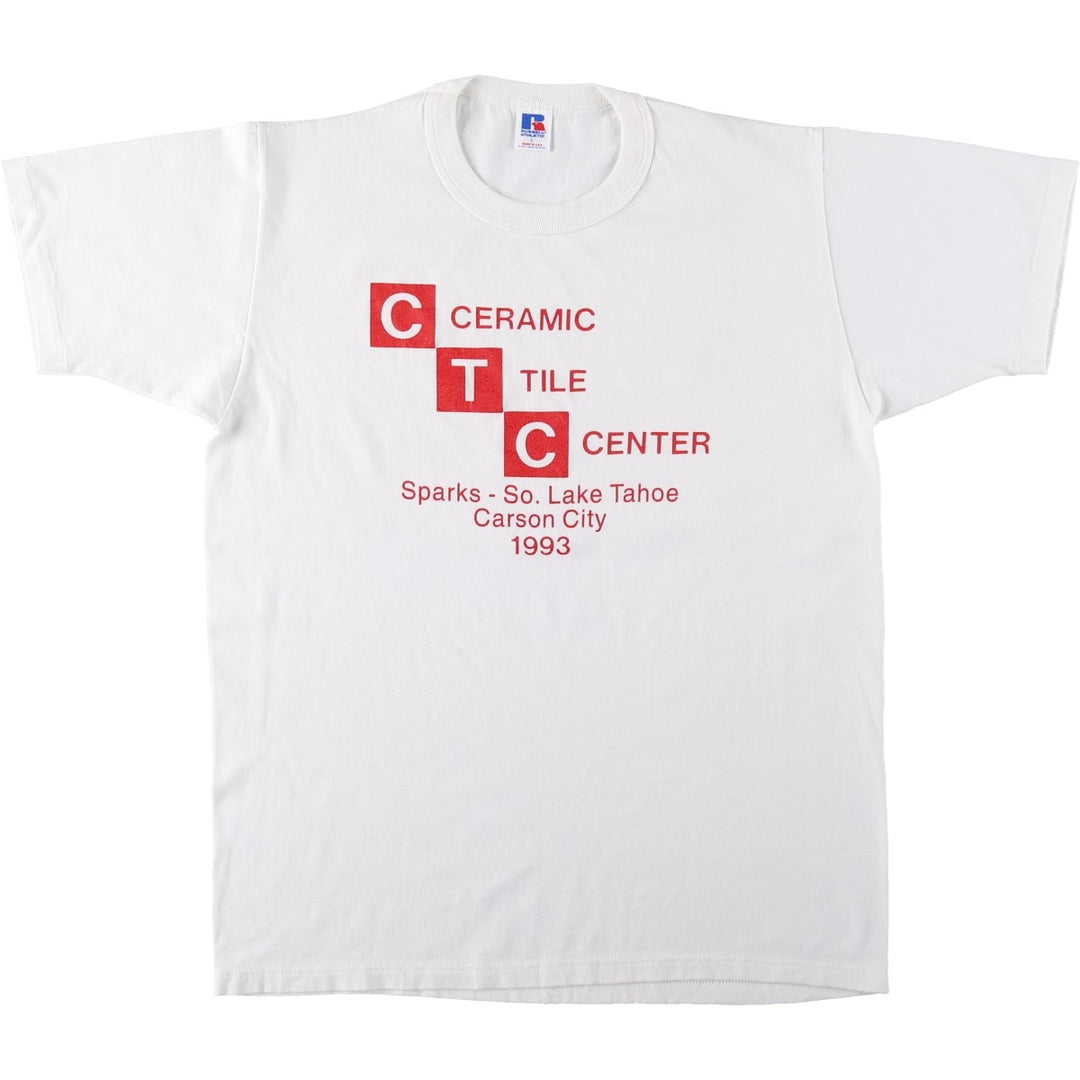 90'S Russell Advertising T-Shirt, Made in USA, Men's Size L (Equivalent), Vintage polyester white type Vintage Second Hand