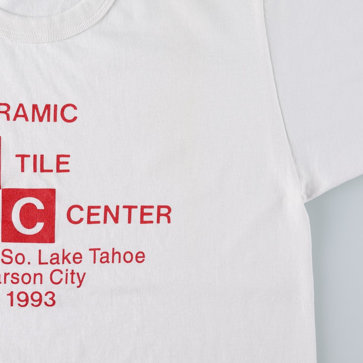 90'S Russell Advertising T-Shirt, Made in USA, Men's Size L (Equivalent), Vintage polyester white type Vintage Second Hand