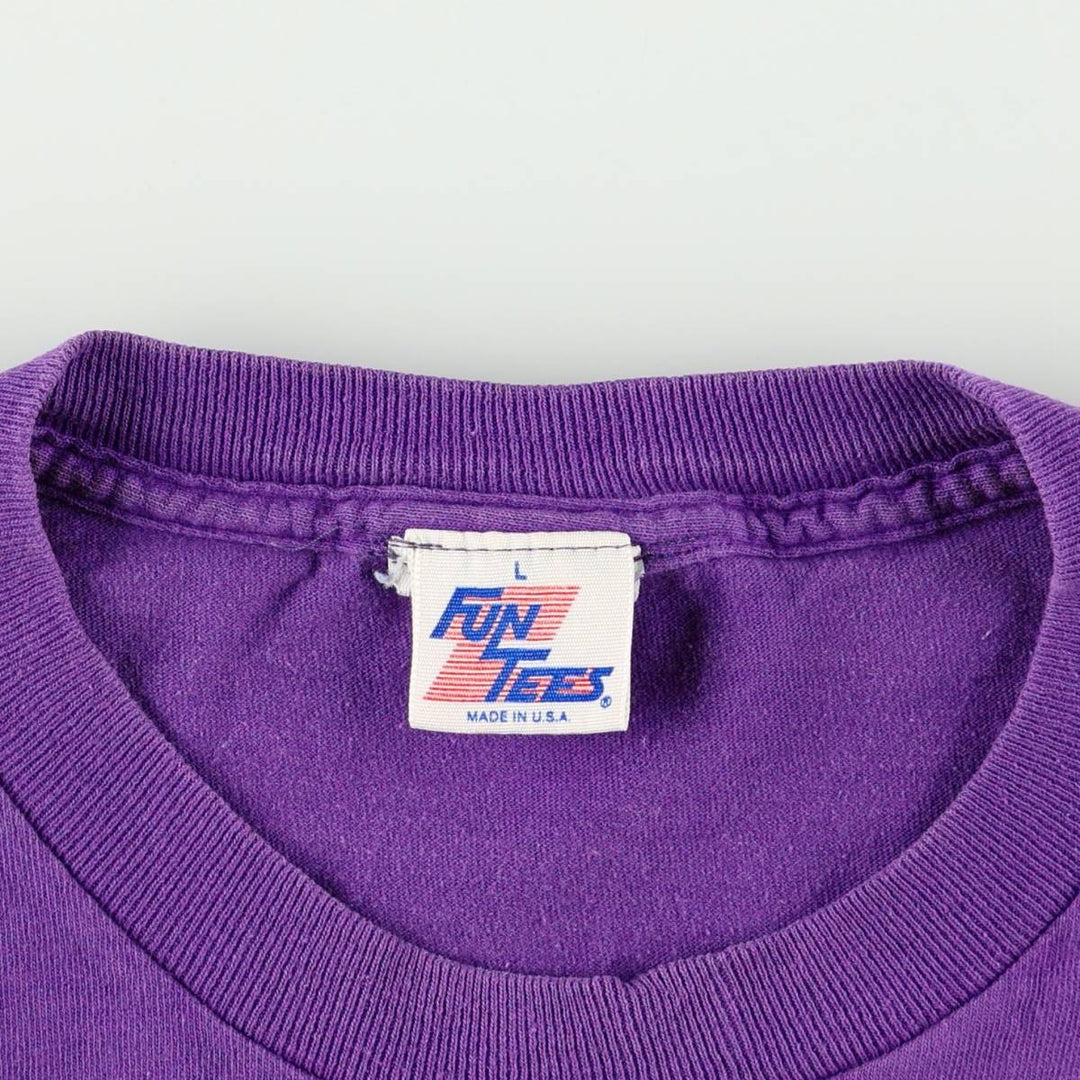 80s-90'S Fun Tees Printed T-Shirt, Made in USA, Men's Size L (Equivalent), Vintage cotton purple type Vintage Second Hand