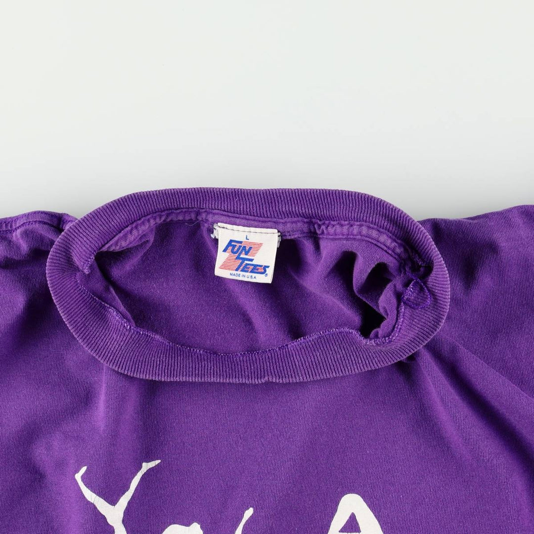 80s-90'S Fun Tees Printed T-Shirt, Made in USA, Men's Size L (Equivalent), Vintage cotton purple type Vintage Second Hand