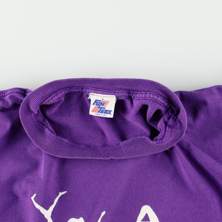 80s-90'S Fun Tees Printed T-Shirt, Made in USA, Men's Size L (Equivalent), Vintage cotton purple type Vintage Second Hand