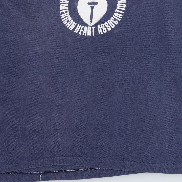 ~90'S sportswear AMERICAN HEART ASSOCIATION printed T-shirt, men's size XL equivalent, vintage. cotton navy blue type Vintage Second Hand