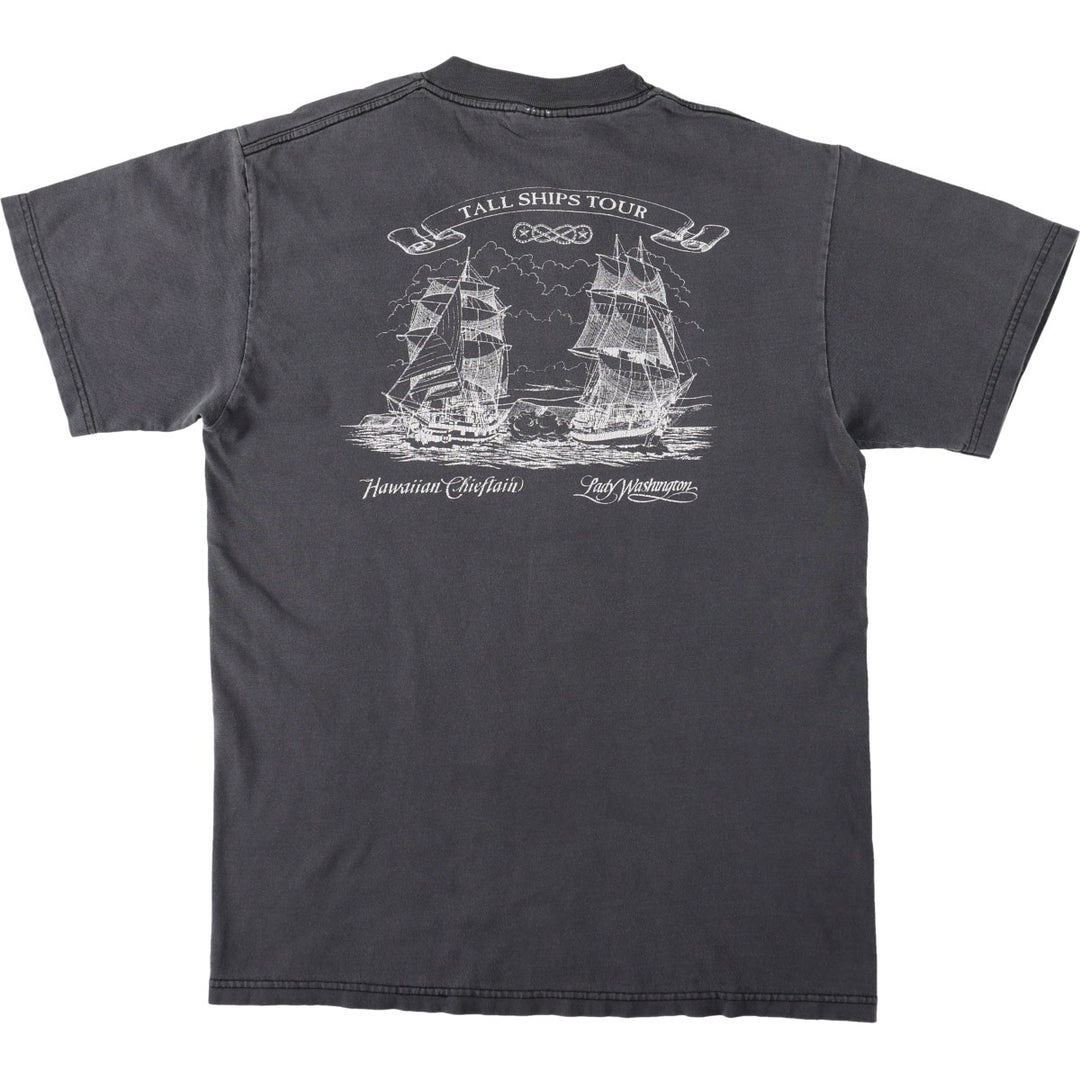 1980'S Hanes TALL SHIPS TOUR VOYAGES OF REDISCOVERY Print T-Shirt, Men's Size M (approx.), Vintage cotton Charcoal Vintage Second Hand