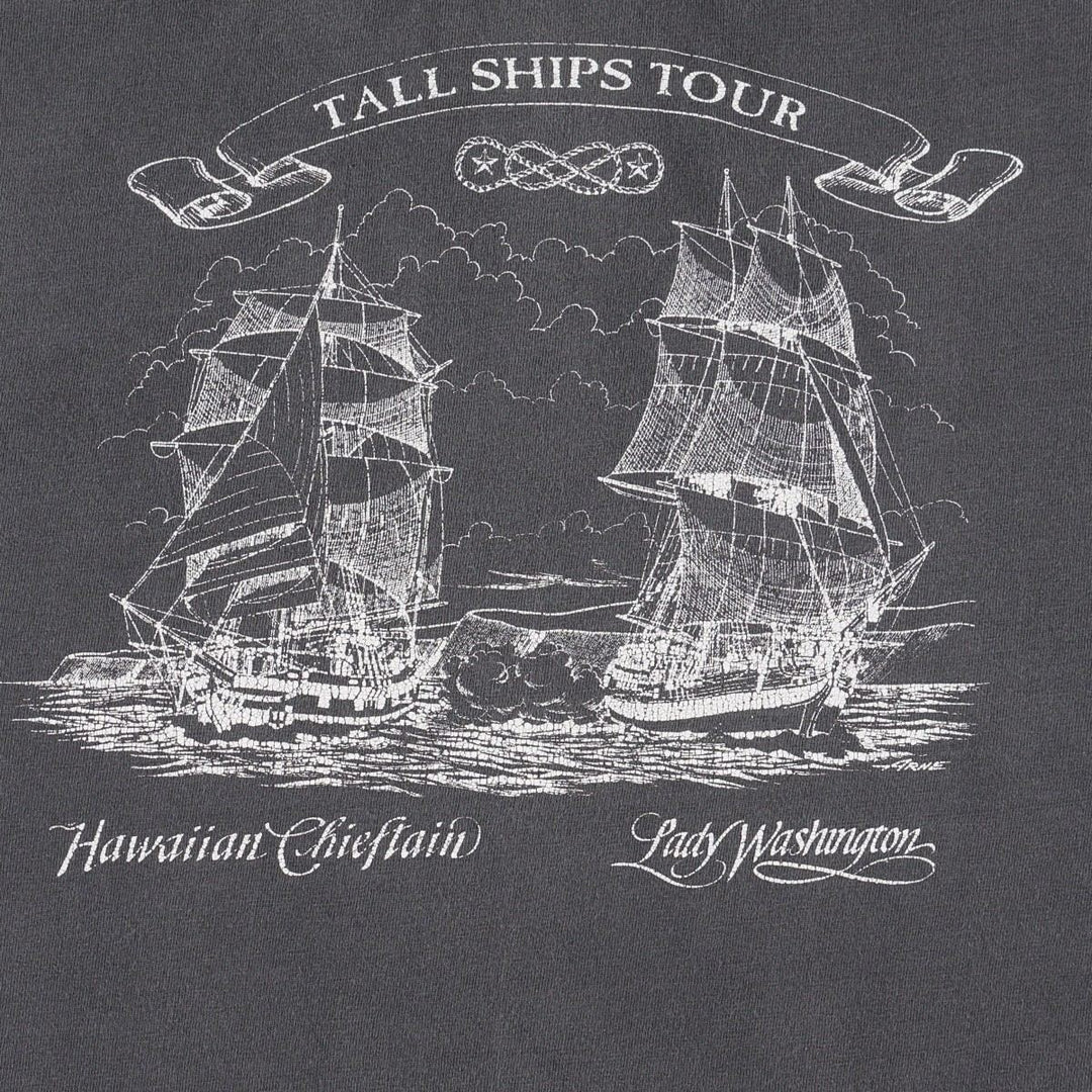 1980'S Hanes TALL SHIPS TOUR VOYAGES OF REDISCOVERY Print T-Shirt, Men's Size M (approx.), Vintage cotton Charcoal Vintage Second Hand