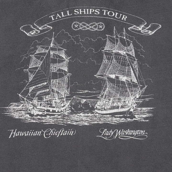 1980'S Hanes TALL SHIPS TOUR VOYAGES OF REDISCOVERY Print T-Shirt, Men's Size M (approx.), Vintage cotton Charcoal Vintage Second Hand