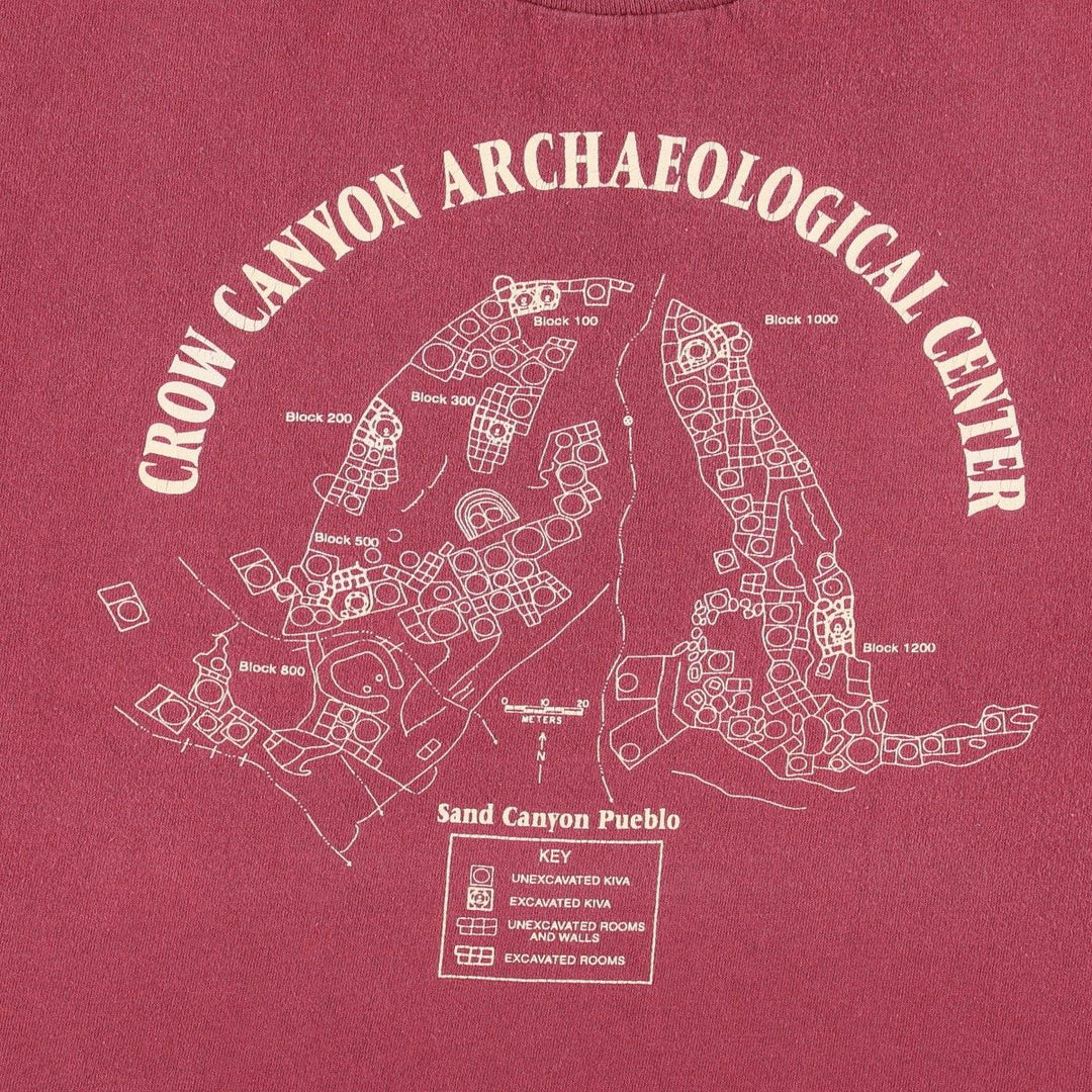 ~90'S ONEITA CROW CANYON ARCHAEOLOGICAL CENTER Print T-Shirt, Made in USA, Men's Size L (Equivalent), Vintage cotton burgundy type Vintage Second Hand