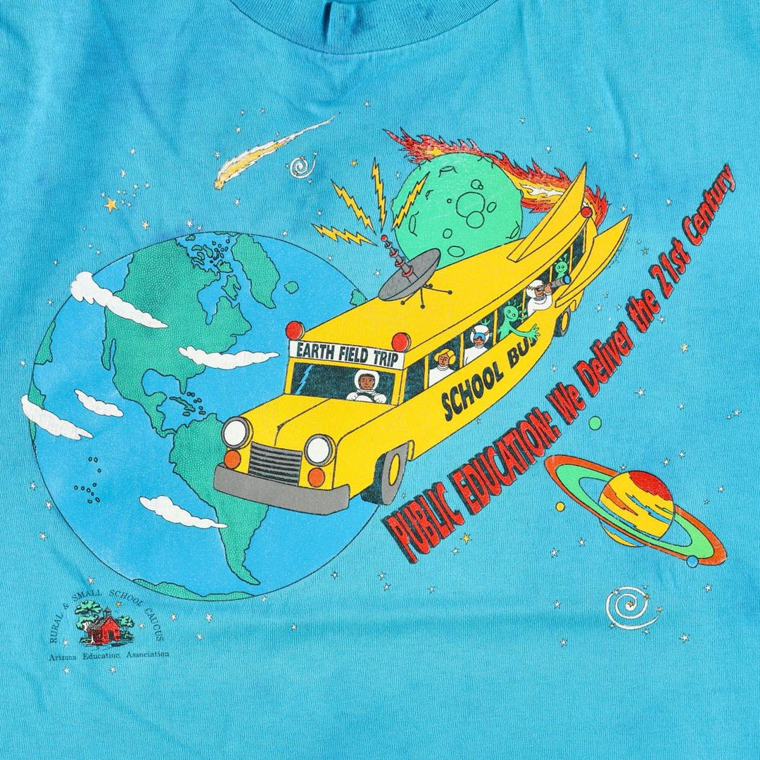 90'S Anvil Printed T-shirt, Made in USA, Men's L size, Vintage cotton Blue type light blue Vintage Second Hand