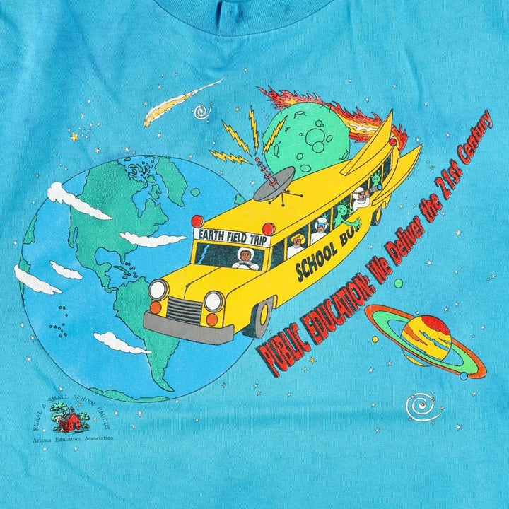 90'S Anvil Printed T-shirt, Made in USA, Men's L size, Vintage cotton Blue type light blue Vintage Second Hand