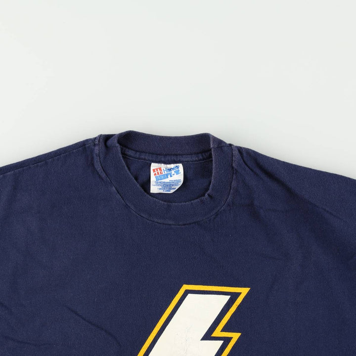 90'S Hanes Los Angeles Chargers sports print t-shirt, made in USA, men's size XL equivalent, vintage. cotton navy blue type Vintage Second Hand