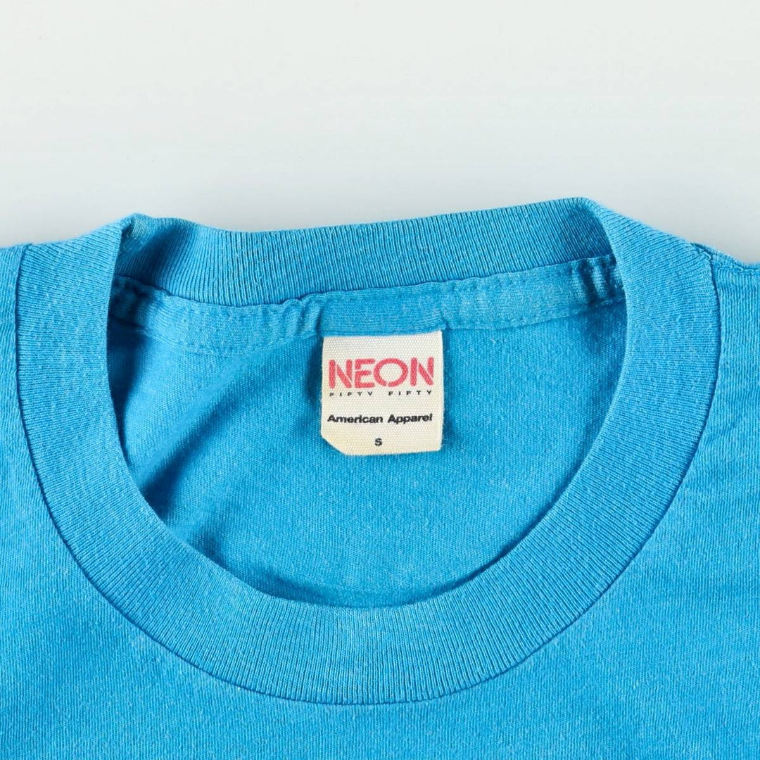 90'S NEON print T-shirt, Made in USA, Men's size S equivalent, Vintage unclear Blue type light blue Vintage Second Hand