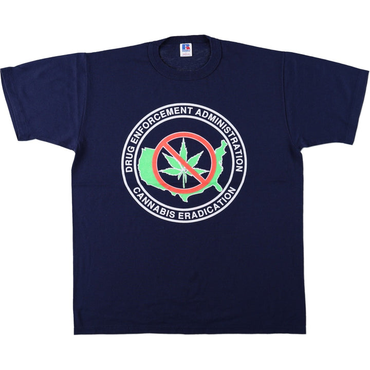 Vintage 90'S Russell print T-shirt, Made in USA, Men's Size L cotton navy blue type Vintage Second Hand