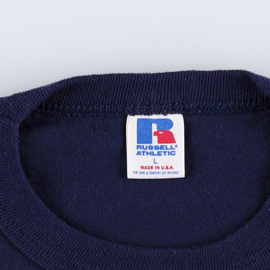 Vintage 90'S Russell print T-shirt, Made in USA, Men's Size L cotton navy blue type Vintage Second Hand