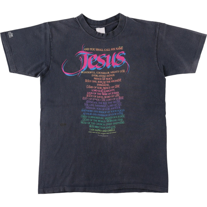 90'S JESUS Religious Print T-Shirt, Men's XL (approx.), Vintage unclear black type Vintage Second Hand