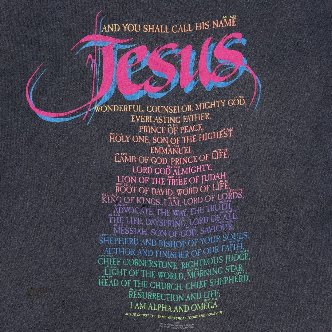 90'S JESUS Religious Print T-Shirt, Men's XL (approx.), Vintage unclear black type Vintage Second Hand