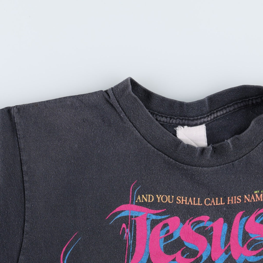 90'S JESUS Religious Print T-Shirt, Men's XL (approx.), Vintage unclear black type Vintage Second Hand
