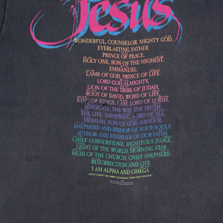 90'S JESUS Religious Print T-Shirt, Men's XL (approx.), Vintage unclear black type Vintage Second Hand