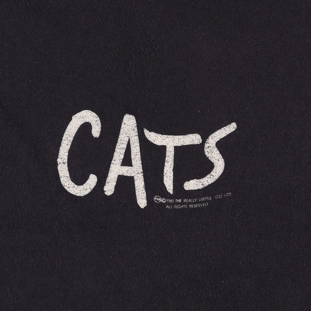 80'S CATS Cat Pattern Print T-Shirt, Men's XL (approx.), Vintage unclear black type Vintage Second Hand