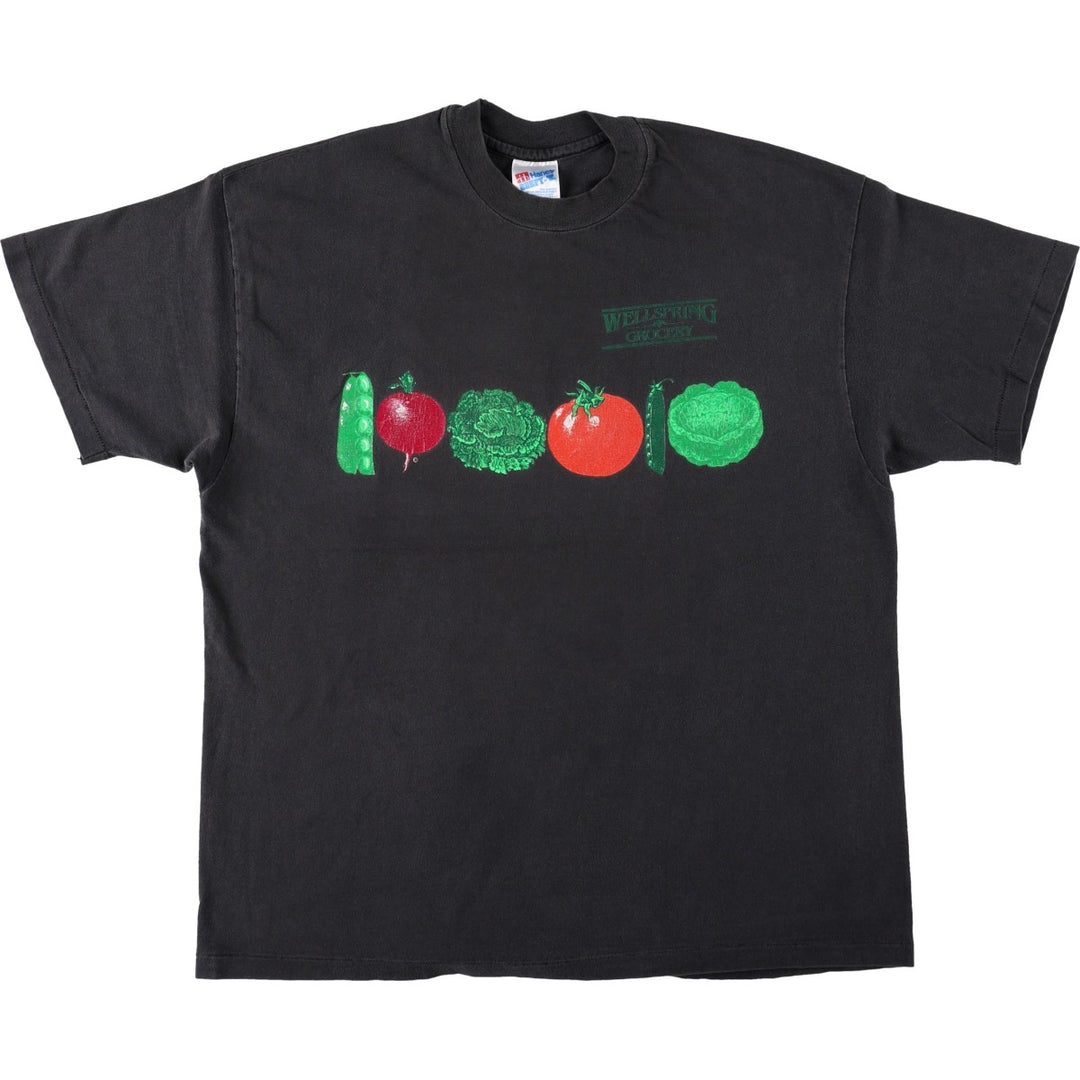 90'S Hanes BEEFY-T Vegetable Print T-Shirt, Made in USA, Men's XL equivalent, Vintage cotton black type Vintage Second Hand