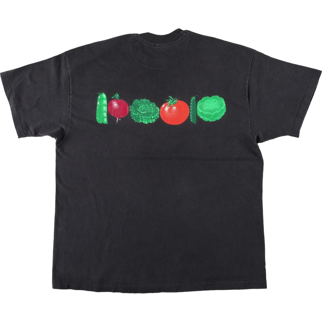 90'S Hanes BEEFY-T Vegetable Print T-Shirt, Made in USA, Men's XL equivalent, Vintage cotton black type Vintage Second Hand