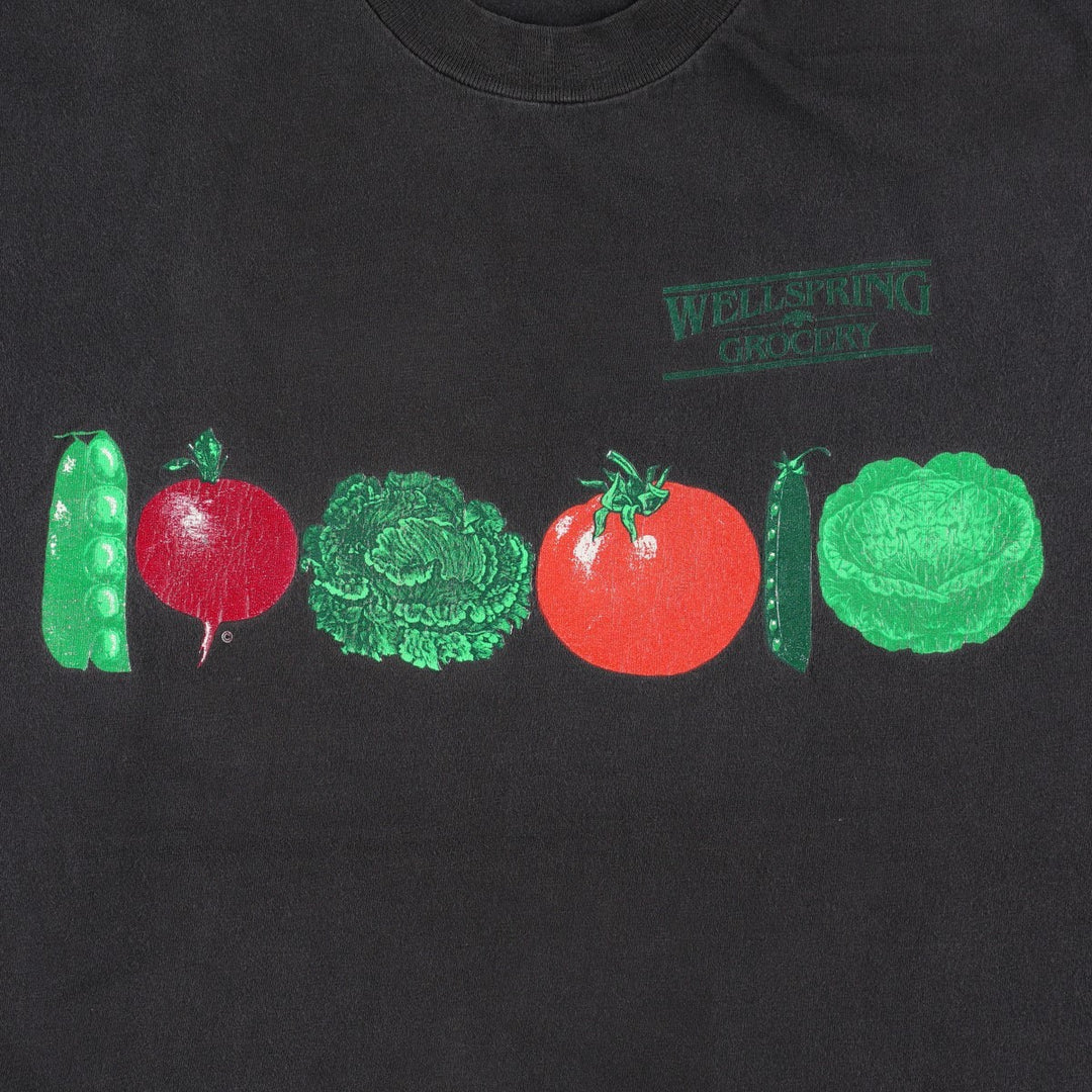 90'S Hanes BEEFY-T Vegetable Print T-Shirt, Made in USA, Men's XL equivalent, Vintage cotton black type Vintage Second Hand