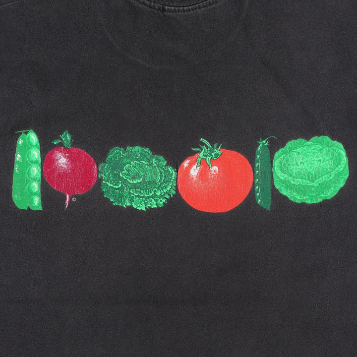90'S Hanes BEEFY-T Vegetable Print T-Shirt, Made in USA, Men's XL equivalent, Vintage cotton black type Vintage Second Hand