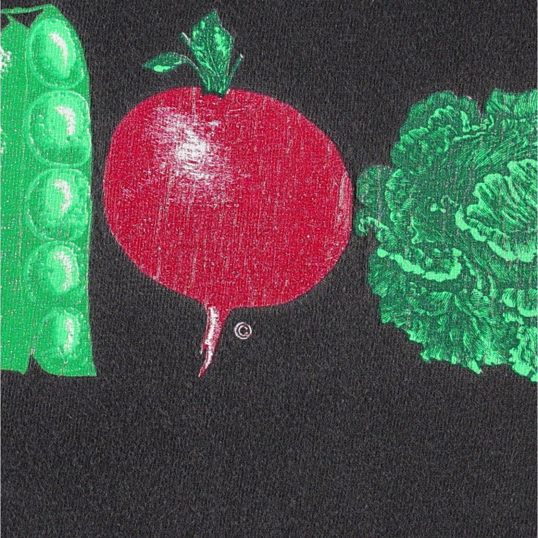 90'S Hanes BEEFY-T Vegetable Print T-Shirt, Made in USA, Men's XL equivalent, Vintage cotton black type Vintage Second Hand