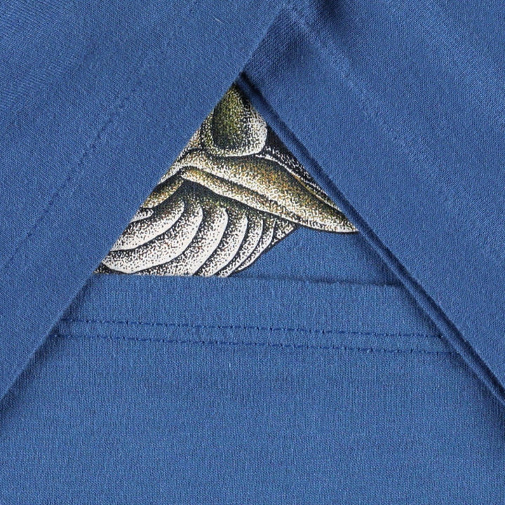 80'S Jerzees fish print t-shirt, made in USA, men's size XL equivalent, vintage. cotton blue type Vintage Second Hand