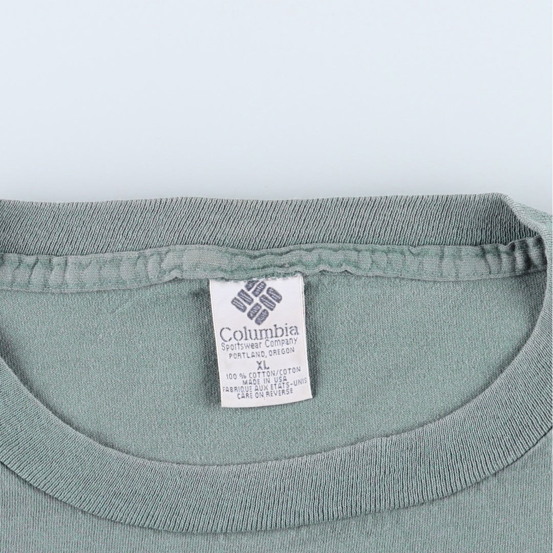 90'S Columbia Short-Sleeve Printed T-Shirt, Made in USA, Men's Size XL (Equivalent), Vintage cotton Khaki type sage green Vintage Second Hand