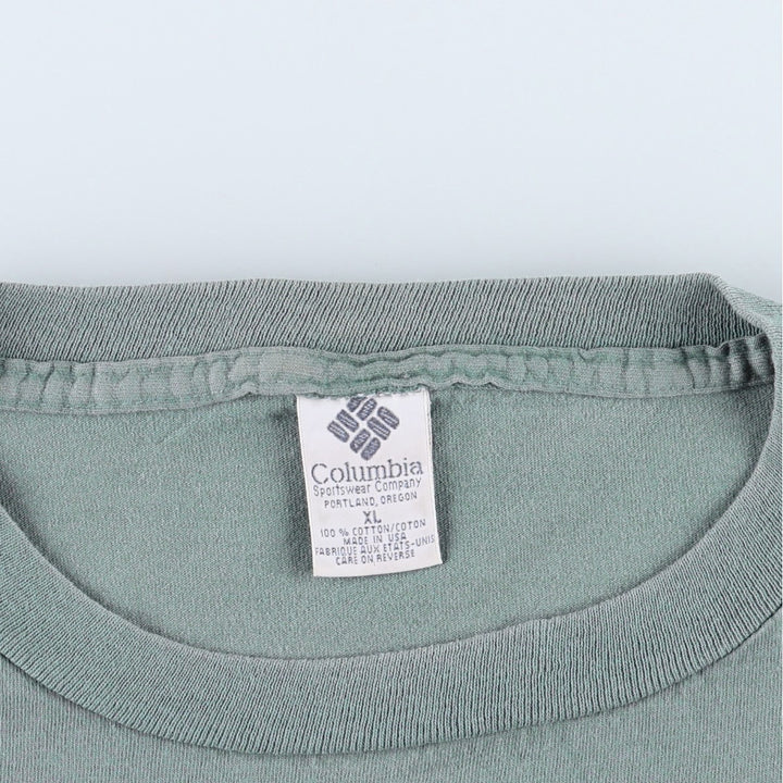 90'S Columbia Short-Sleeve Printed T-Shirt, Made in USA, Men's Size XL (Equivalent), Vintage cotton Khaki type sage green Vintage Second Hand
