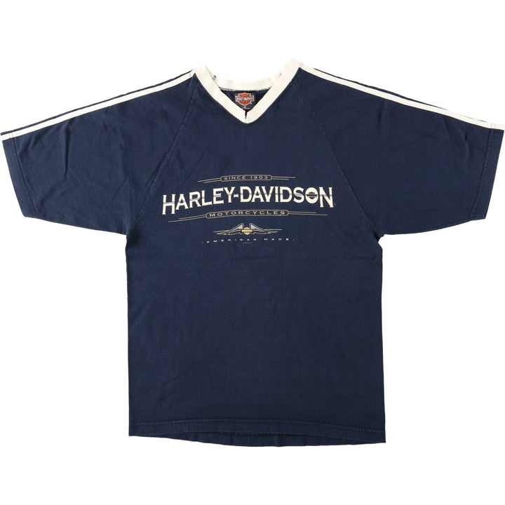 90'S Harley-Davidson V-neck Motorcycle T-shirt, Made in USA, Men's Size M (approx.), Vintage cotton navy blue type Vintage Second Hand