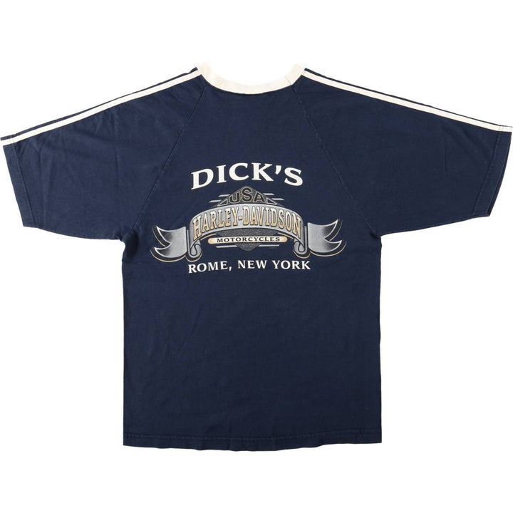 90'S Harley-Davidson V-neck Motorcycle T-shirt, Made in USA, Men's Size M (approx.), Vintage cotton navy blue type Vintage Second Hand
