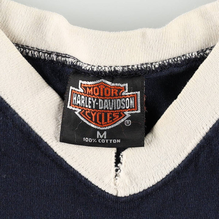 90'S Harley-Davidson V-neck Motorcycle T-shirt, Made in USA, Men's Size M (approx.), Vintage cotton navy blue type Vintage Second Hand