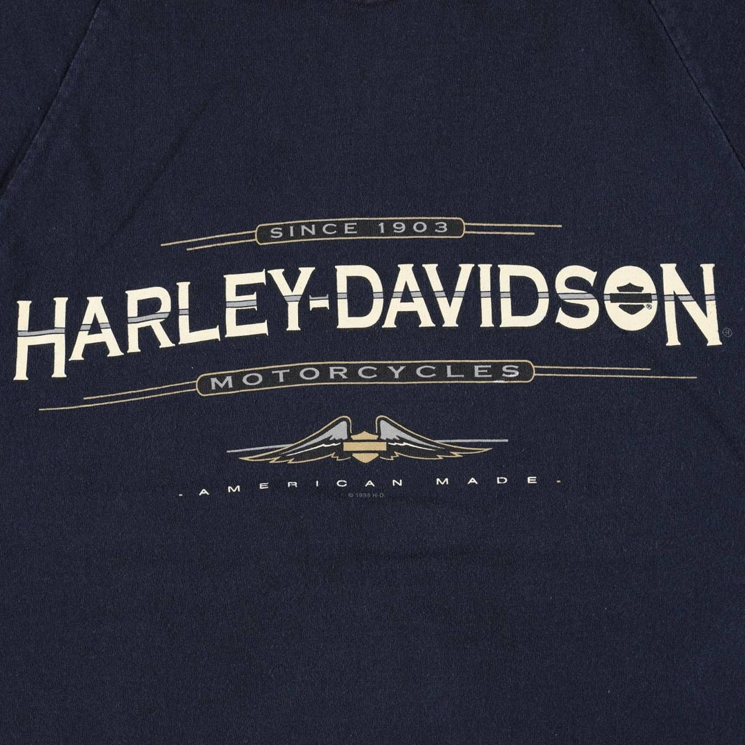 90'S Harley-Davidson V-neck Motorcycle T-shirt, Made in USA, Men's Size M (approx.), Vintage cotton navy blue type Vintage Second Hand