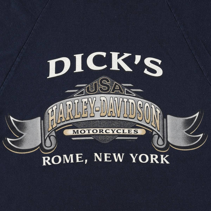 90'S Harley-Davidson V-neck Motorcycle T-shirt, Made in USA, Men's Size M (approx.), Vintage cotton navy blue type Vintage Second Hand