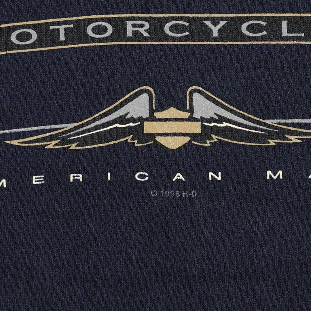 90'S Harley-Davidson V-neck Motorcycle T-shirt, Made in USA, Men's Size M (approx.), Vintage cotton navy blue type Vintage Second Hand