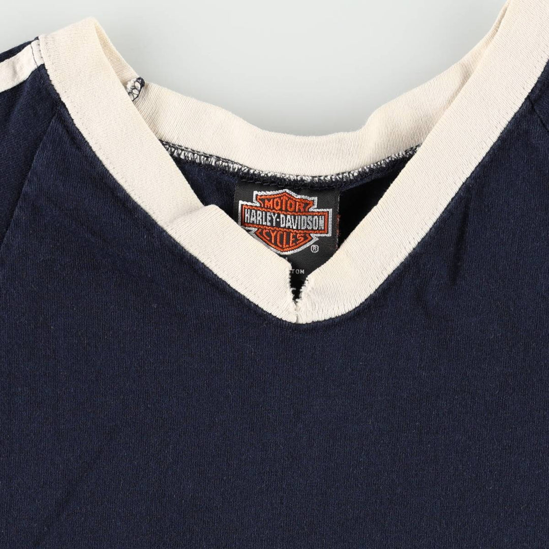 90'S Harley-Davidson V-neck Motorcycle T-shirt, Made in USA, Men's Size M (approx.), Vintage cotton navy blue type Vintage Second Hand