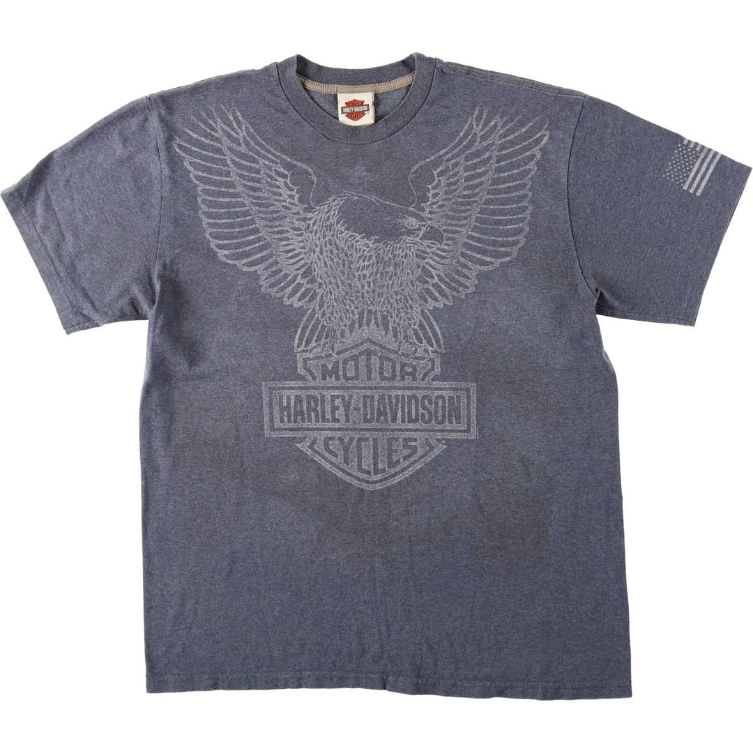Harley-Davidson Eagle Pattern Stars and Stripes Motorcycle T-Shirt, Made in USA, Men's Size Large cotton Charcoal Vintage Second Hand