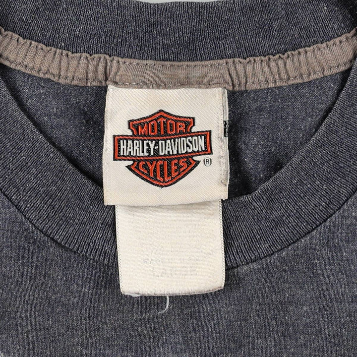 Harley-Davidson Eagle Pattern Stars and Stripes Motorcycle T-Shirt, Made in USA, Men's Size Large cotton Charcoal Vintage Second Hand