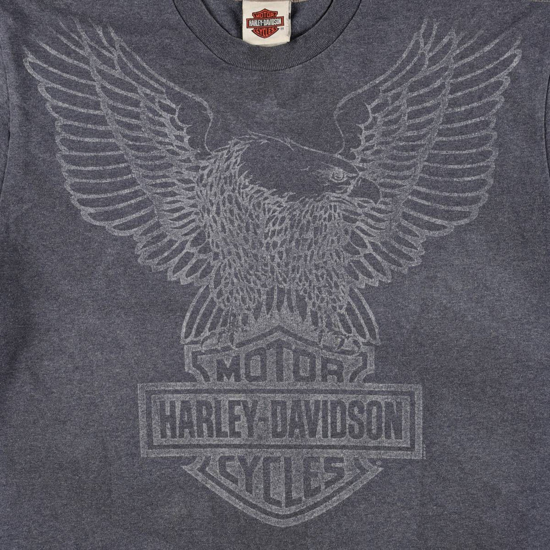 Harley-Davidson Eagle Pattern Stars and Stripes Motorcycle T-Shirt, Made in USA, Men's Size Large cotton Charcoal Vintage Second Hand