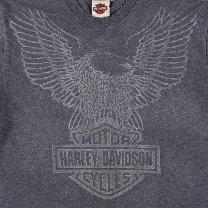 Harley-Davidson Eagle Pattern Stars and Stripes Motorcycle T-Shirt, Made in USA, Men's Size Large cotton Charcoal Vintage Second Hand