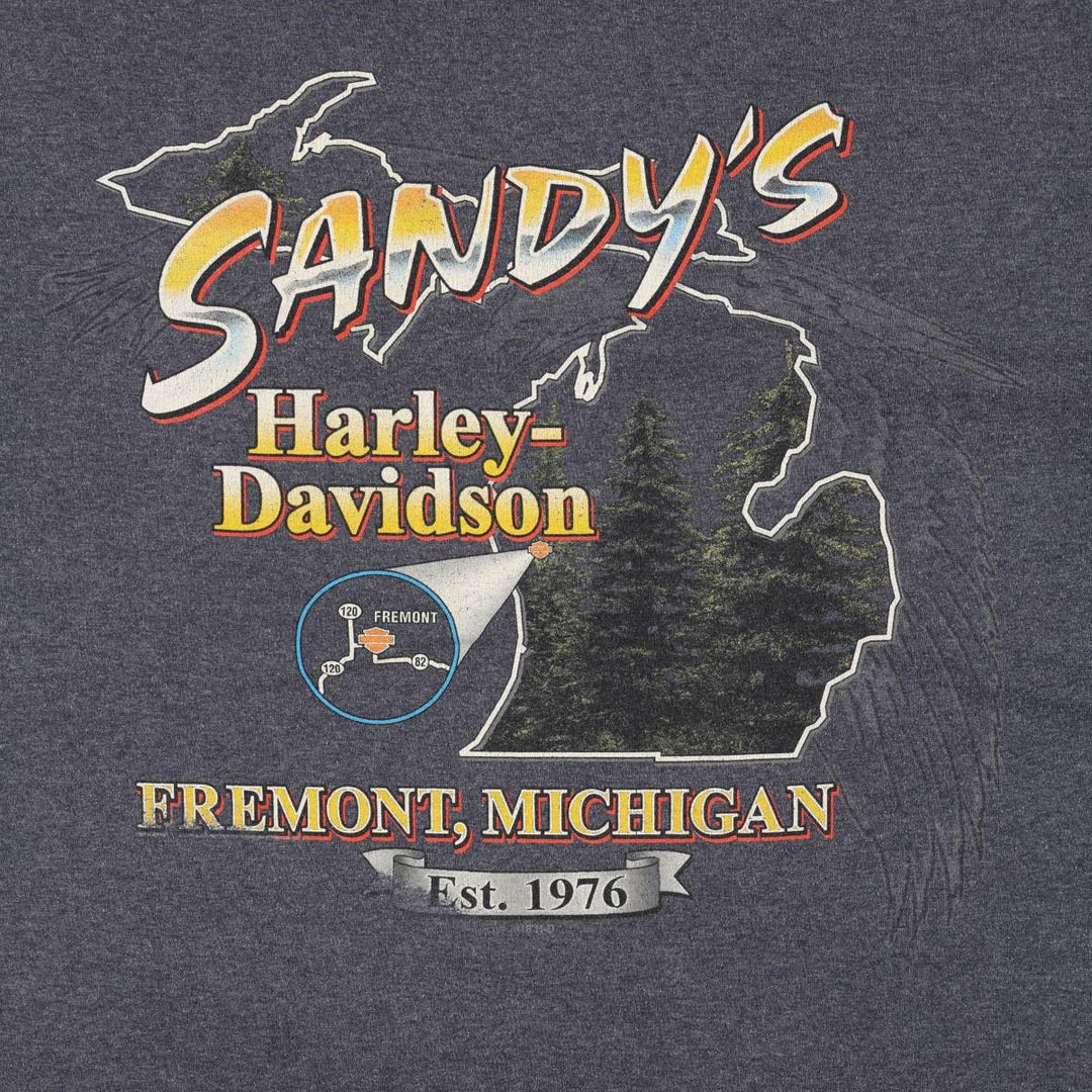 Harley-Davidson Eagle Pattern Stars and Stripes Motorcycle T-Shirt, Made in USA, Men's Size Large cotton Charcoal Vintage Second Hand